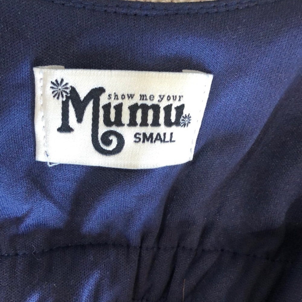 NWOT Show Me Your Mumu Caitlin ruffle Maxi Dress SZ S Navy Crisp - Picture 11 of 11